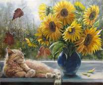 Без бренда «Подсолнухи в синей вазе возле кота» в Ростове-на-Дону