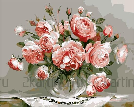 Картина по номерам 40x50 Букетик роз в прозрачной вазе