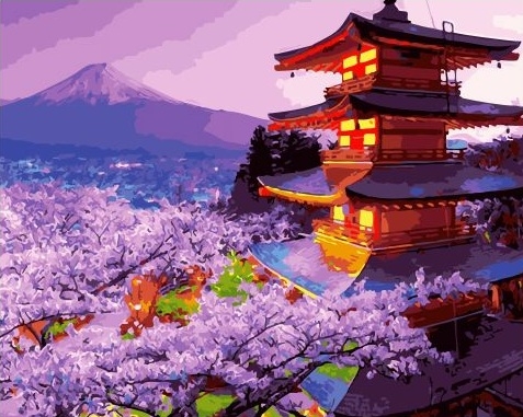 Картина по номерам 40x50 Японский храм на фоне горы
