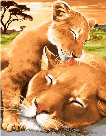 Картина по номерам 40x50 Львенок и львица