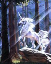 Серебристый единорог в солнечных лучах