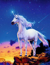 Белый единорог под звездным небом