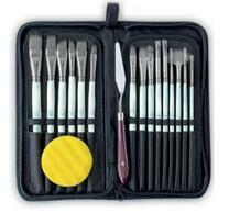 Без бренда «Коробка 50 шт.: Набор кистей для рисования в чехле, премиум набор (15 нейлоновых кистей, 1 мастихин) белые» в Ростове-на-Дону