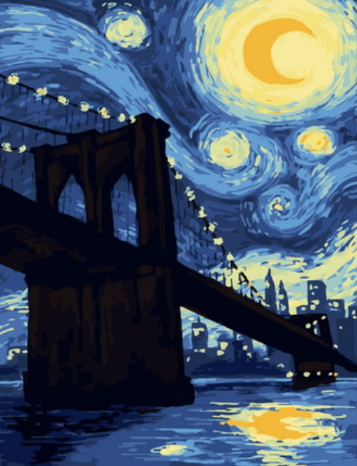 Картина по номерам 40x50 Бруклинский мост темной звездной ночью