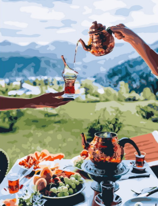 Картина по номерам 40x50 Турецкий чай на фоне гор