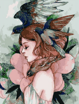 Без бренда «Девушка с большим цветком и птицы» в Ростове-на-Дону в интернет-магазине  Без бренда «Девушка с большим цветком и птицы» в Ростове-на-Дону