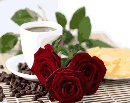 Картина по номерам 40x50 Крепкий черный кофе и красные розы