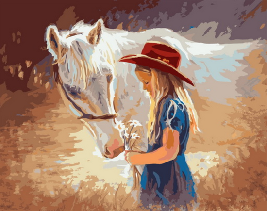 Картина по номерам 40x50 Маленькая наездница со своим конем