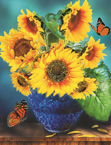 Букет декоративных подсолнухов и бабочки