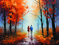 Пара прогуливается по осеннему парку