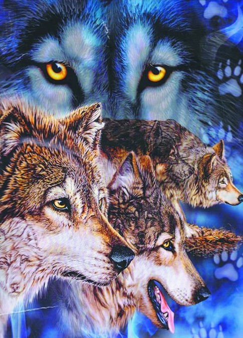 Алмазная мозаика 30x40 Желтоглазые волки на зимней охоте