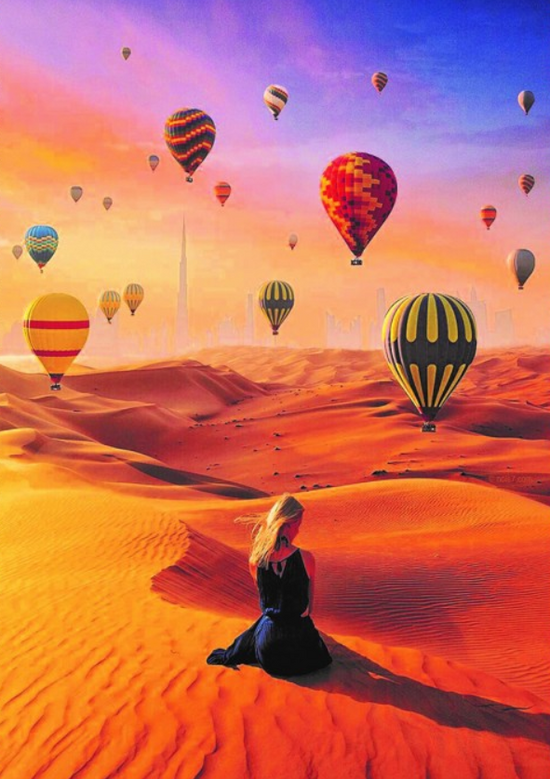Алмазная мозаика 30x40 Девушка в песчаной пустыне и воздушные шары