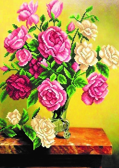 Алмазная мозаика 30x40 Букет красивых розовых и белых роз