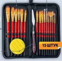 Без бренда «Коробка 50 шт.: Набор кистей для рисования в чехле, премиум набор (15 нейлоновых кистей, 1 мастихин) красные» в Ростове-на-Дону