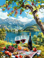 Без бренда «Винный натюрморт с бокалами, бутылкой вина, фруктами и ягодами» в Ростове-на-Дону